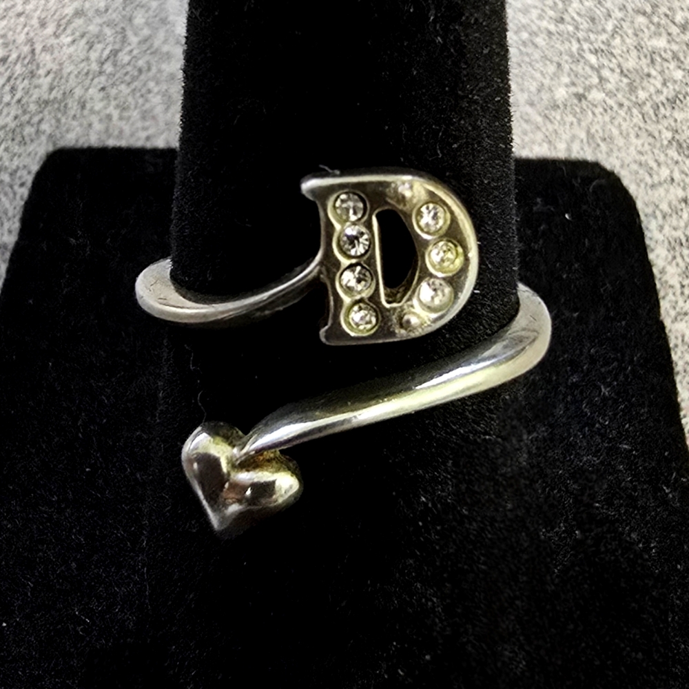 Avon Sterling Silver 925 D Initial Heart Bypass CZ Ring Sz 6.75+